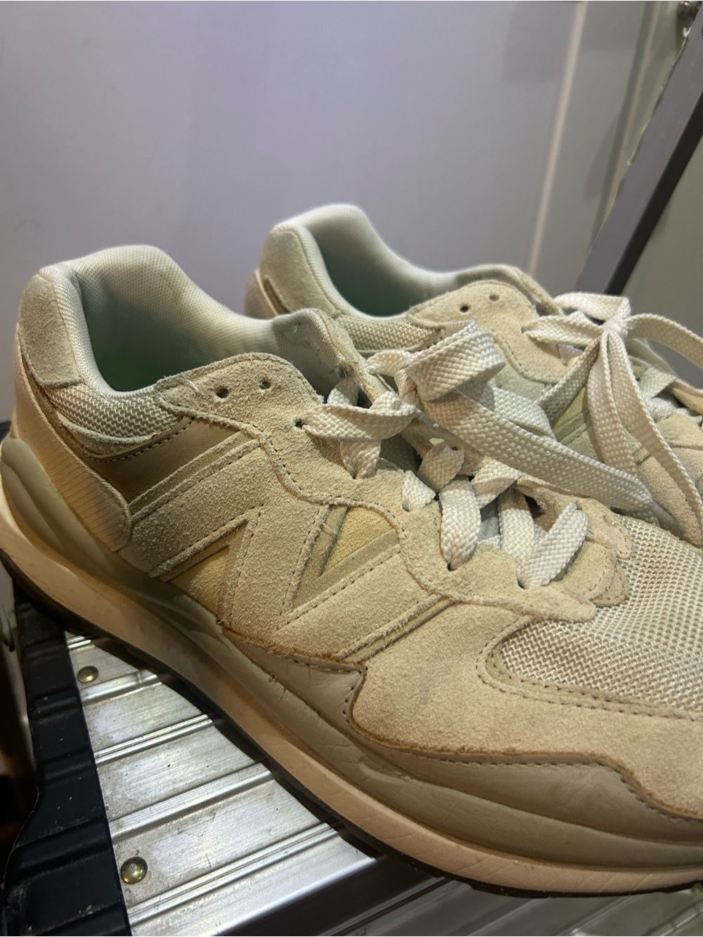 New Balance Men's Cream Suede & Mesh Sneakers